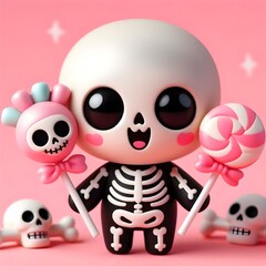 Skeleton with candy skulls
