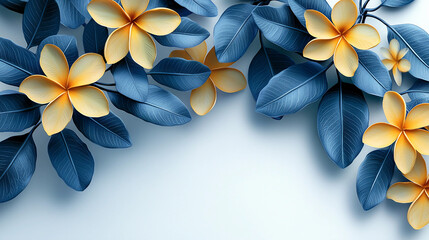 A blue and yellow flower with a white background