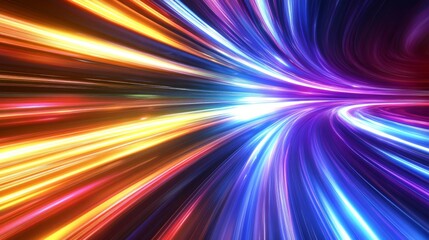 Fototapeta premium Vibrant light trails sweep across the composition, creating a sense of speed and energy against a sleek, high-tech backdrop in a nighttime setting