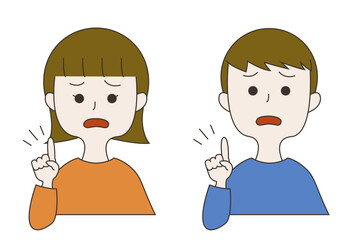 人差し指を立てる困った顔の男女