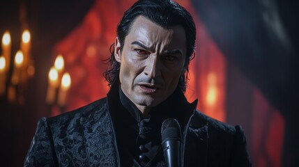 Obraz premium Game Show of the Undead: Dracula Charms as Host with Monster Contestants in TV Studio Set