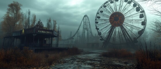 Creepy 3D Render of Zombie Apocalypse in Deserted Amusement Park