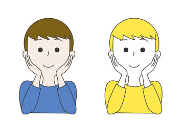 両手を頬に当てる男性