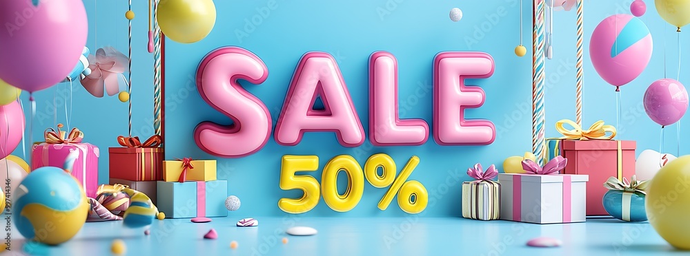 Aufkleber 3D rendering of colorful cartoon style text 
