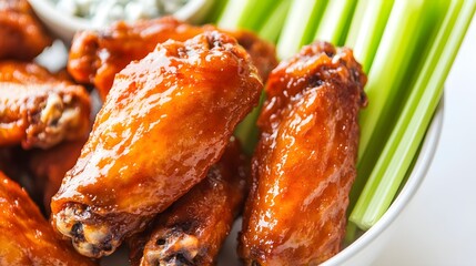 Crispy Buffalo Wings on a Plate with Celery Sticks
