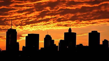 Naklejka premium Stunning City Skyline Silhouette at Sunset