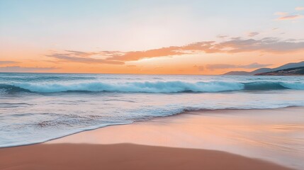 Obraz premium Serene Beach Scene at Sunset with Gentle Waves