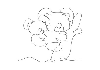 Continuous single line sketch drawing of koala bear australia endemic animal mammals wild life one line art concept vector illustration