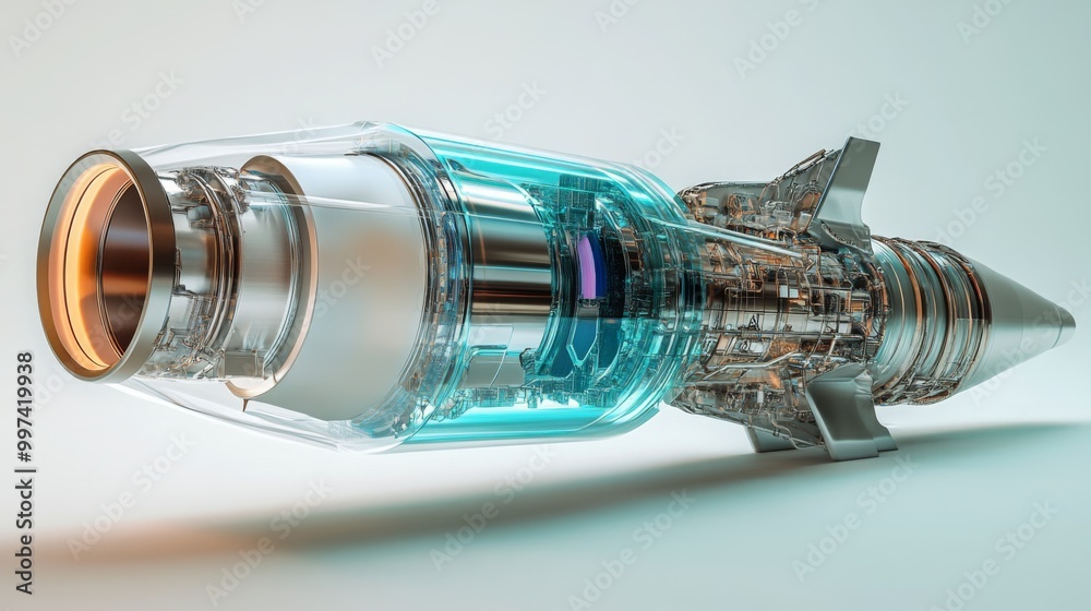 Poster a close-up showcases a modern jet engine featuring a transparent casing, revealing the complex inter