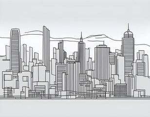 black Modern cityscape continuous one line vector drawing background