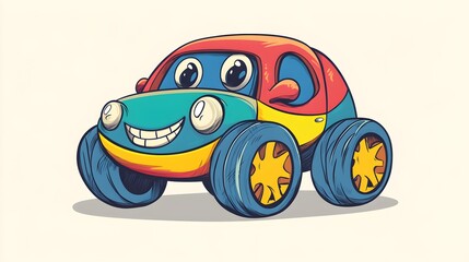 Colorful Cute Cartoon Car Illustration