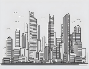 Fototapeta premium black Modern cityscape continuous one line vector drawing background