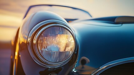 Close-Up Shot of Classic Car Front Grille and Headlight