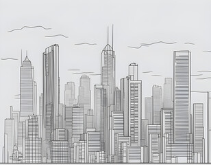 black Modern cityscape continuous one line vector drawing background