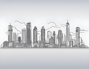Obraz premium black Modern cityscape continuous one line vector drawing background