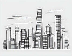 Obraz premium black Modern cityscape continuous one line vector drawing background