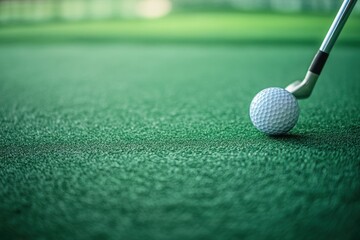 Golf Club and Ball on Green Turf Surface