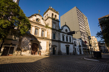 Obraz premium Old church in the city of Santos, street in the historic center