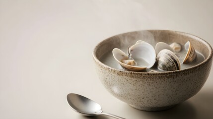 Steaming Clam Chowder in Rustic Bowl
