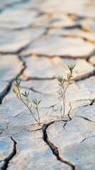 Small Plants Growing in Cracked Earth