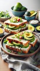 Fototapeta premium Sandwich mit Frischkäse und Avocado