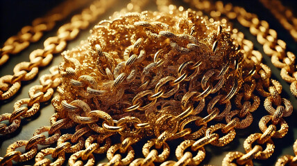 Obraz premium Pile of golden chains illuminated by light
