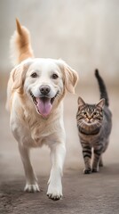Happy Dog and Cat Companions in Playful Moment