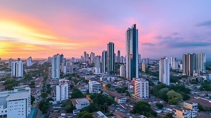 Obraz premium Panoramic View of Barranquilla Skyline at Sunset