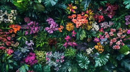 Fototapeta premium A stunning aerial view of an orchid garden, with a mosaic of colors creating a breathtaking pattern.