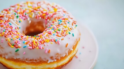 Close-Up of Frosted Doughnut with Colorful Sprinkles