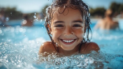 children joyfully splashing into a waterslide at an aqua park captured in a moment of summer fun and laughter vibrant colors and dynamic motion convey the excitement of vacation