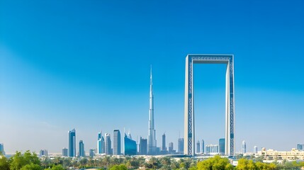 Panoramic View of Dubai Frame Against Clear Sky