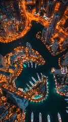 Fototapeta premium Aerial View of Dubai Marina at Night