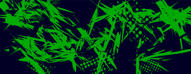 Abstract green and blue geometric pattern with dots and lines.