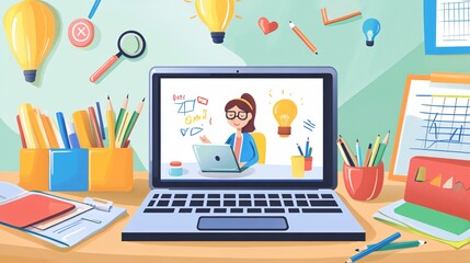 Virtual Class with Teacher at Laptop in Creative Environment