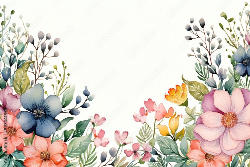 Canvas Prints Watercolor Floral Border