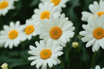Fototapeta premium Bright White Daisies with Yellow Centers in Full Bloom