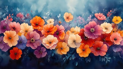 colorful watercolor painting filled with flowers and plants blending various hues to create a lively and vibrant atmosphere a celebration of natures beauty