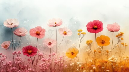 composition of dried wildflowers in spring and summer hues arranged beautifully against a delicate white watercolor background a gentle reminder of natures beauty and transience