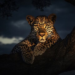 Obraz premium Panther pardus, the African leopard, illuminated in striking detail image