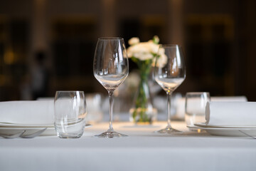 empty glass of water on the table with blur background