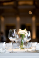 empty glass of water on the table with blur background