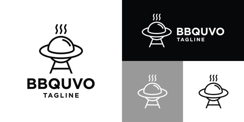 Vector design template of barbecue combination with flying saucer logo. Grill, party, space, equipment. Icon symbol EPS 10.