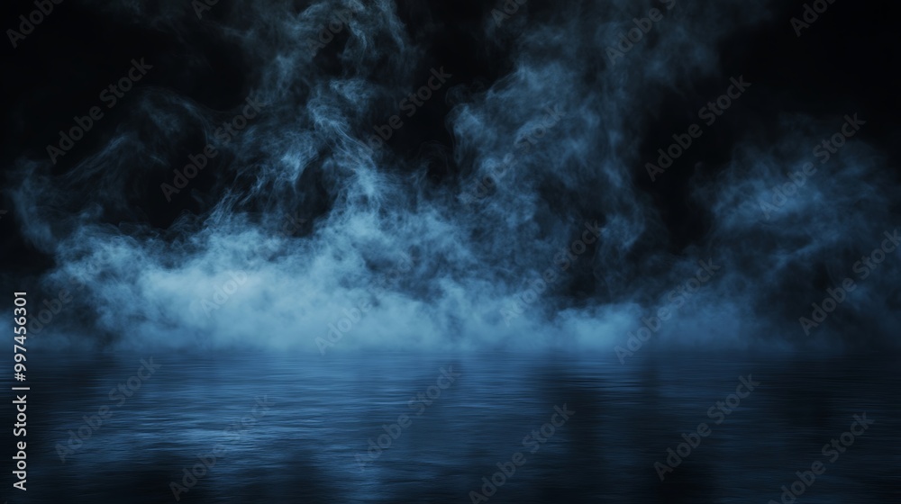 Wall mural smoke and fog blend into an abstract design on black background image