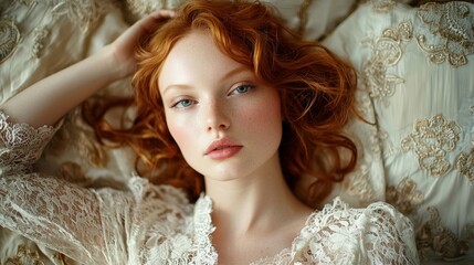 Serene Portrait of a Young Redhead with Lace Apparel