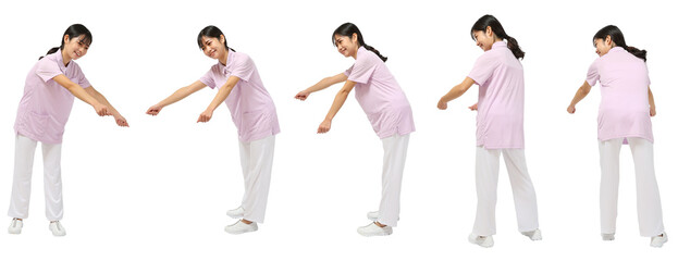 ポロシャツの女性スタッフ人物切り抜き5アングル