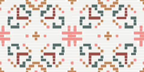Repeating Pattern Ethnic Design Patternfolk Embroidery, Aztec Geometric Ornament Print. Design for Carpet, Wallpaper, Clothing, Wrapping, Fabric