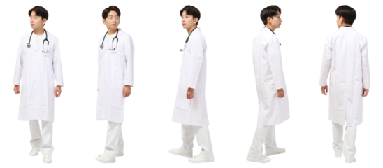 男性白衣の医療スタッフ 人物切り抜き5アングル