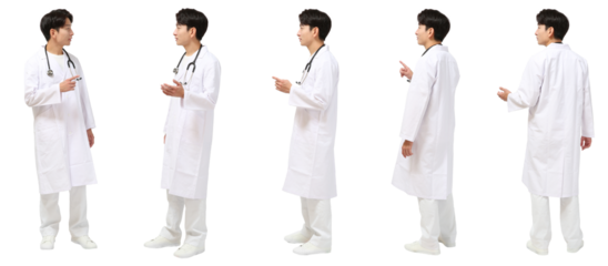 男性白衣の医療スタッフ 人物切り抜き5アングル