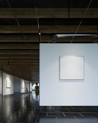mockup poster in gallery art exhibition. modern minimalist interior background. 3d rendering